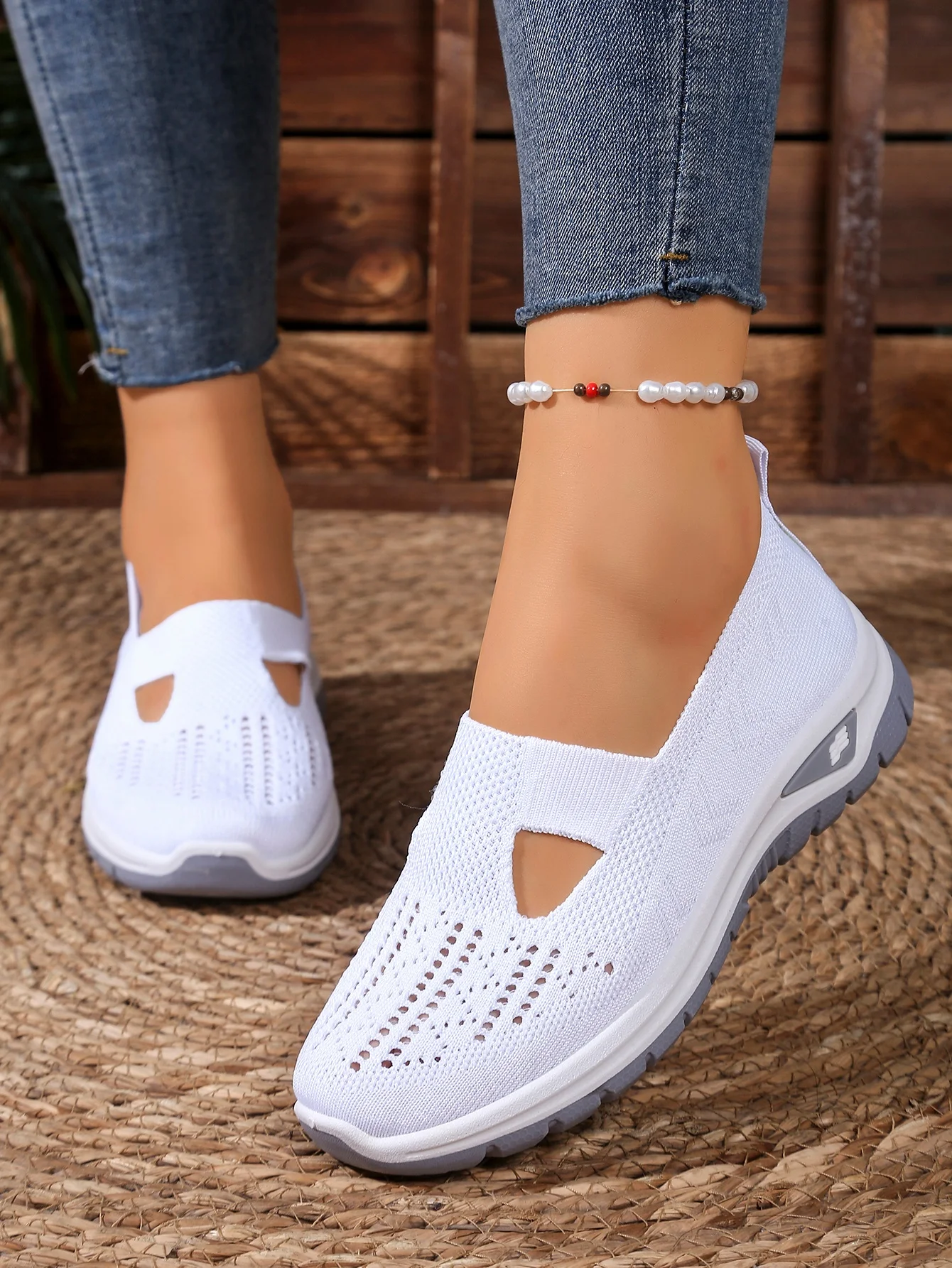 Sommerliche, atmungsaktive, hohlgestrickte Damen-Slip-On-Schuhe, rutschfeste, leichte Wandersneaker, lässige Mesh-Loafer für den Außenbereich – Detail 36