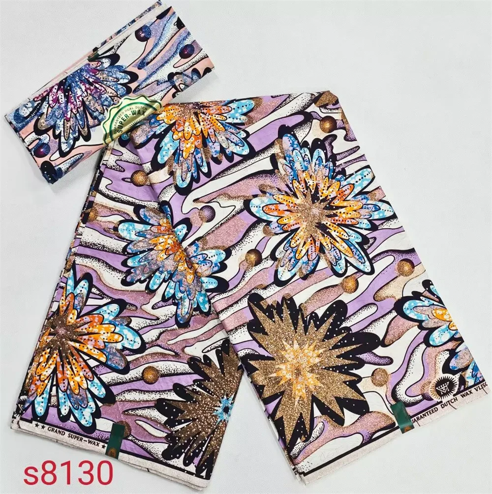African Wax High Quality Wax Prints With Stones Shiny Wax Block Fabric Tissu For Women Dresse 6 Yards