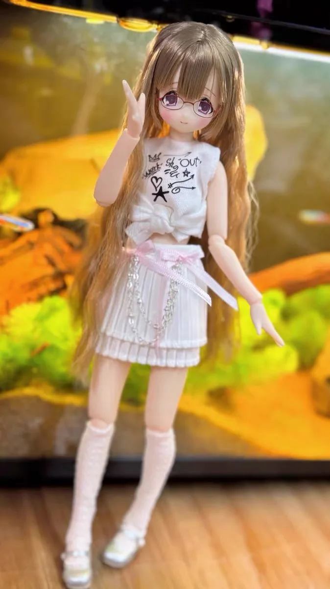 ICY DBS Blyth Doll Clothe Accessories Summer Sweetheart Graffiti Vest+Pleated Skirt+Bow Headdress+Pink Beret Set For Azone Blyth