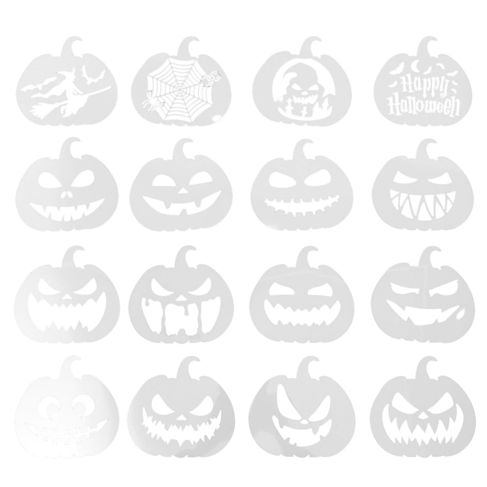 16 Pcs Halloween Pumpkin Template Carving Stencils Painting Decor Faces Plastic Doodle