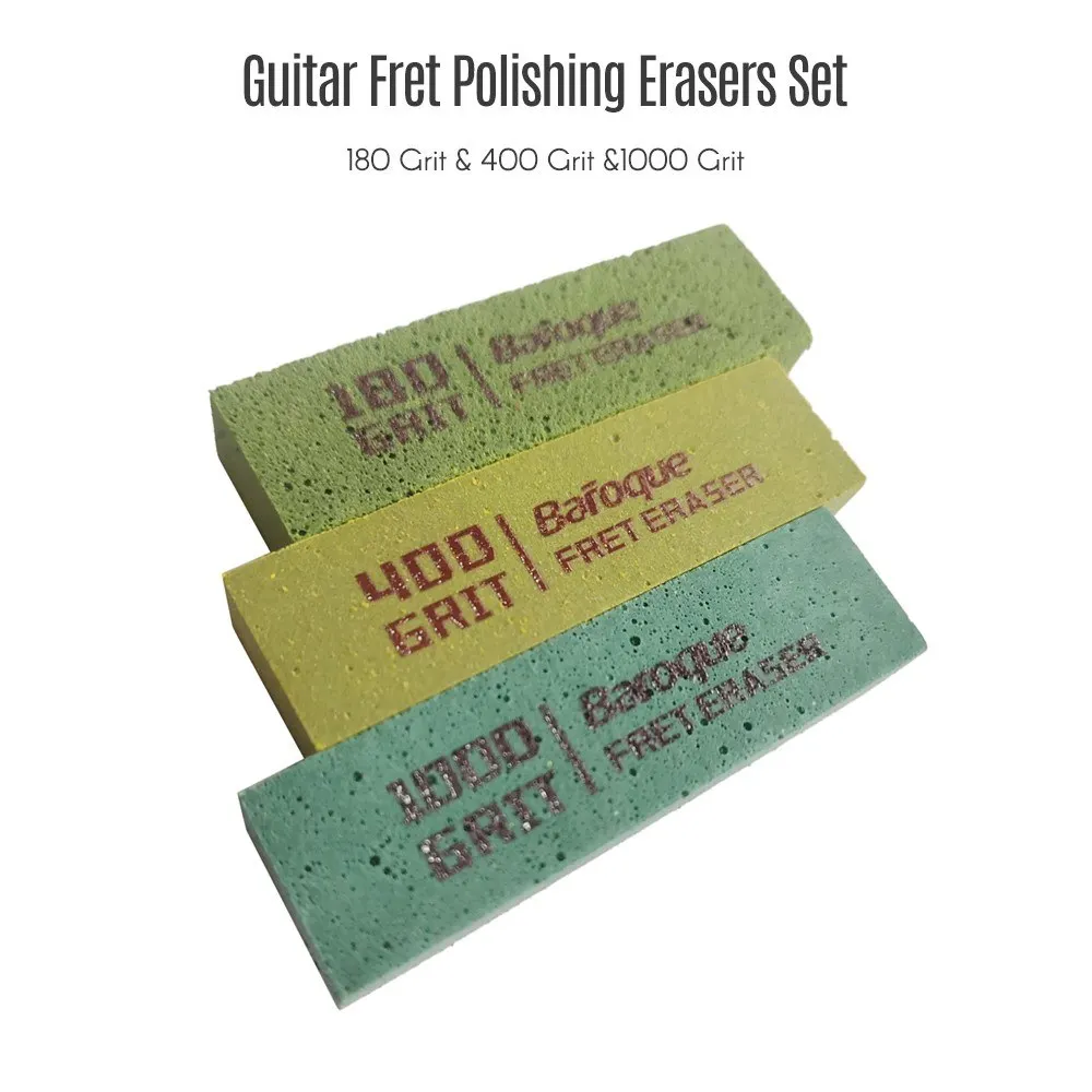 Guitar Fret Polishing Erasers Abraisive Rubber blocks for Polishing Fret Wire 180 Grit & 400 Grit &1000 Grit Set of 3pcs Guitar