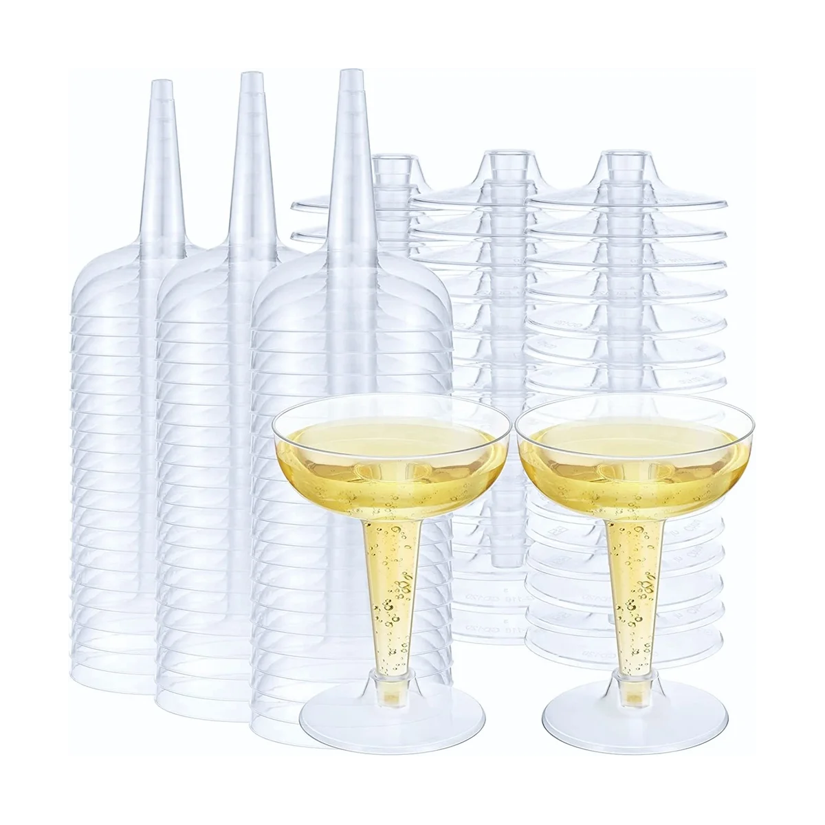 Plastic Champagne Flutes, Champagne Coupe, Clear Wine Tasting Glasses Reusable Stemmed Cocktail Cups for Champagne Party