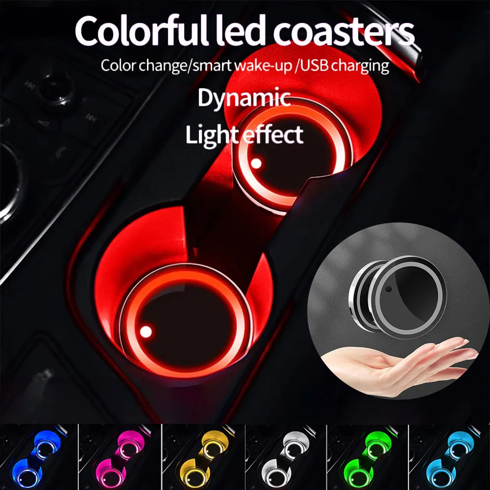New 7 Colors Car Coasters Car Cup Holder Gradual Breathing Neon Lamp LED Light Mats Bottle Light Sensor Atmosphere Auto Interior
