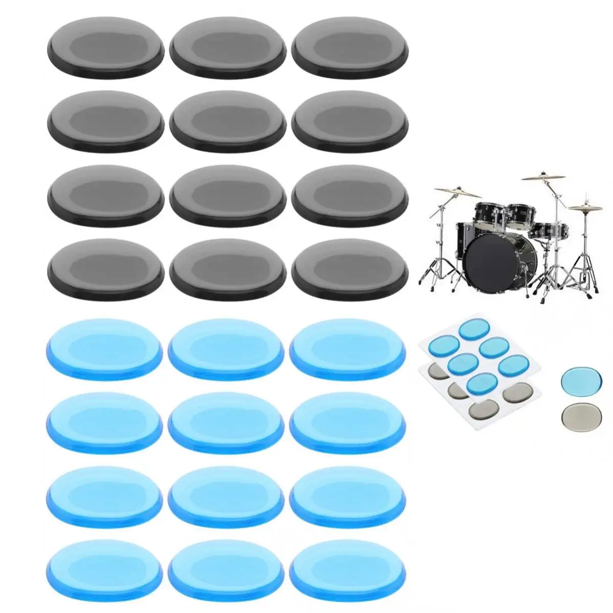 24pcs Silicone Soft Drum Silencer Dampeners 2 Colors Drum Mute Pads for Drums Tone Control