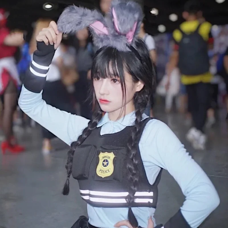 Judy Hopps przebranie na karnawał kobiety Cartoon Zoo Bunny odgrywanie ról dorosły mężczyzna ubrania na Halloween dla dzieci królik odzież oficera policji