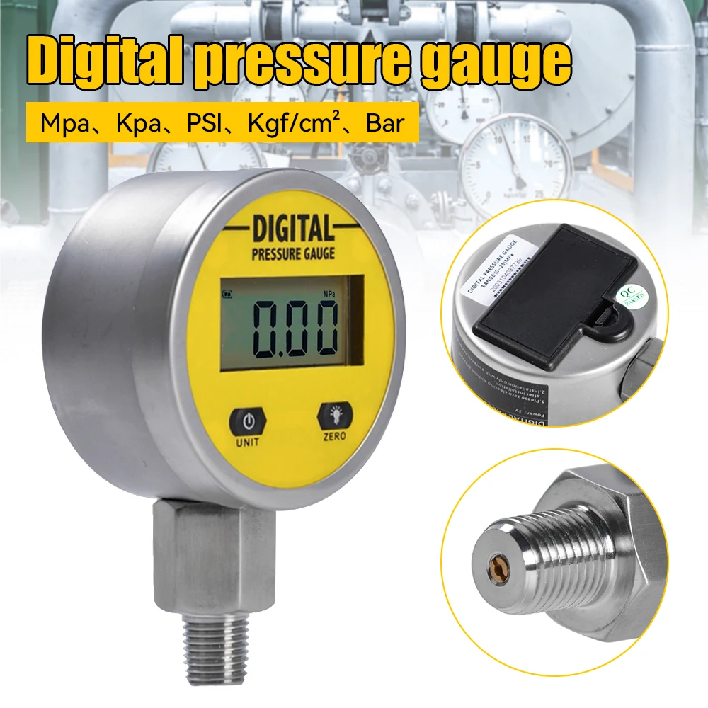 Digital Display Pressure Gauge Oil Hydraulic Pressure Measurement Meter Gas Water Air Oxygen 3V 250BAR/25Mpa 2 Points Thread