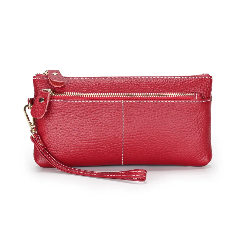 Pochette en cuir véritable pour femme, porte-cartes, porte-cartes, porte-monnaie, porte-monnaie, fermeture éclair, poche pour téléphone,