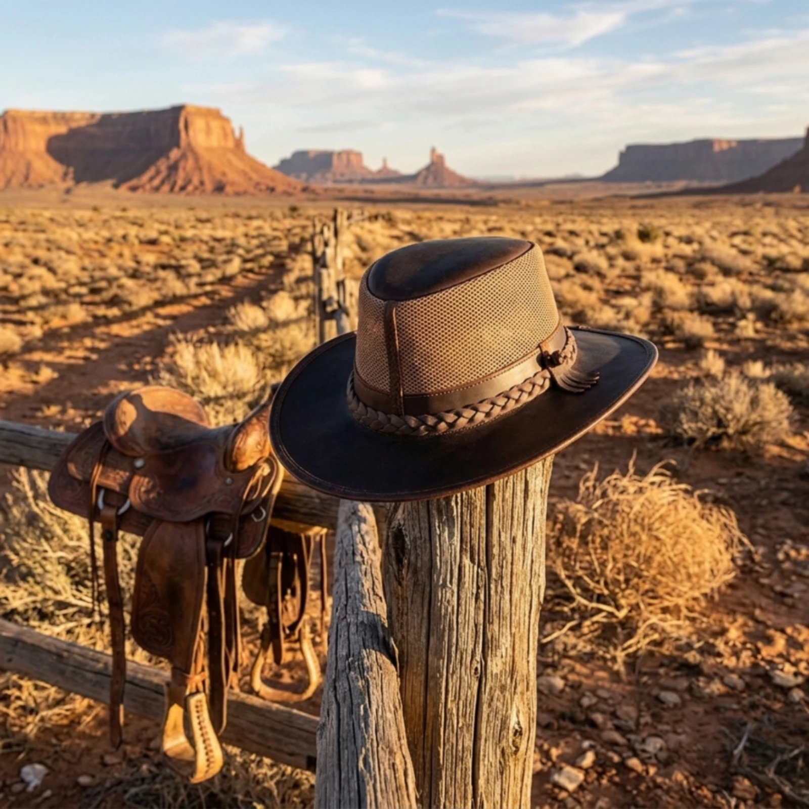 Premium Leather Cowboy Hat Distressed Finish Wide Brim Western Headwear with Chin Cord for Costume Party