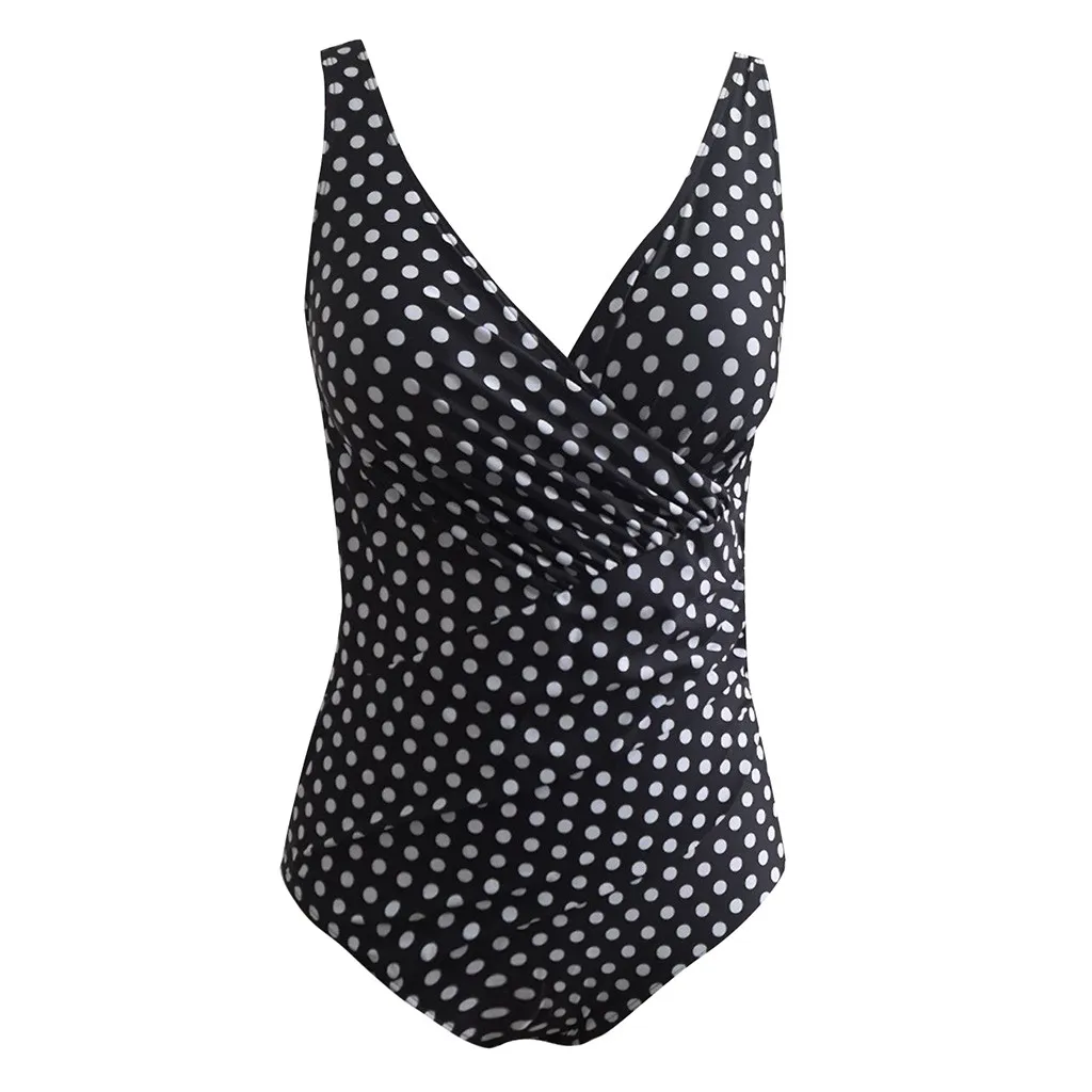 Women One Piece Polka Dot Swimsuit Sexy High Waist Deep V Cross Ruffle Push Up Bathing Suit Summer Swimwear Bodysuit Monokini