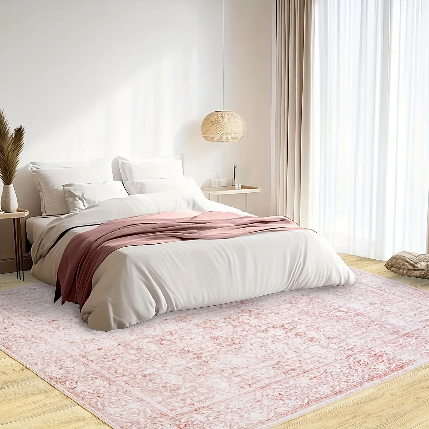 سجادة غرفة المعيشة ذات الجدار الكامل بالزهور الوردية من Gnizama، سجادة غرفة المعيشة ذات الأزهار العتيقة القابلة للغسل، سجادة منطقة كبيرة لغرفة النوم #3