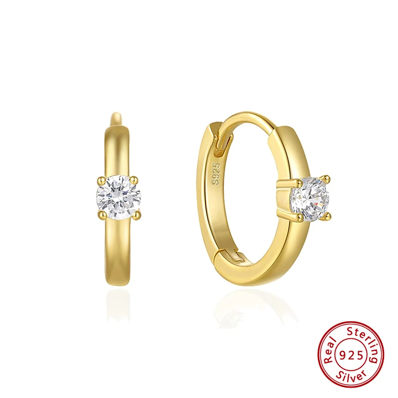 

Earrings 925 Sterling Silver Original Certificate Prong Setting Single Diamond Hoop Stud Earrings For Women Free Shipping