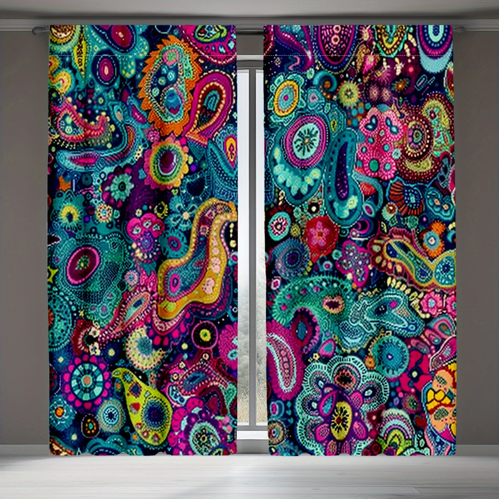 

2D FLAT 2pcs Curtains Colorful Paisley Floral Pattern Design Perfect for Balcony, Bedroom, Study, Living Room, Suitable for Spri