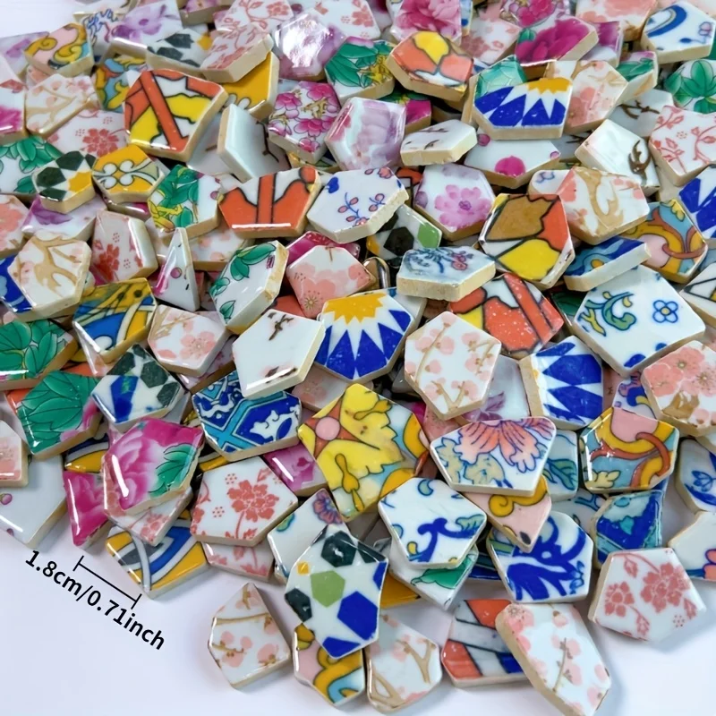 100/200 Grams of Moroccan Style Mosaic Materials, Multi-Size Mixed Printed Pentagonal Mosaic Pieces, Suitable for Handmade Creative Materials, Coaster Mosaic Materials, Art and Craft Creations, Parent-Child Craft Supplies, Vase and Candlestick Decorations, Art Mosaic Accessories