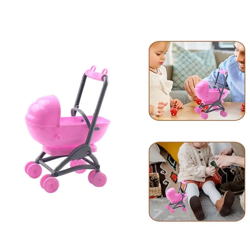 Pink Baby Stroller Trolley Nursery Furniture Carts Toys For Christmas Birthday Gift For Girls Cartoon Stroller Toy