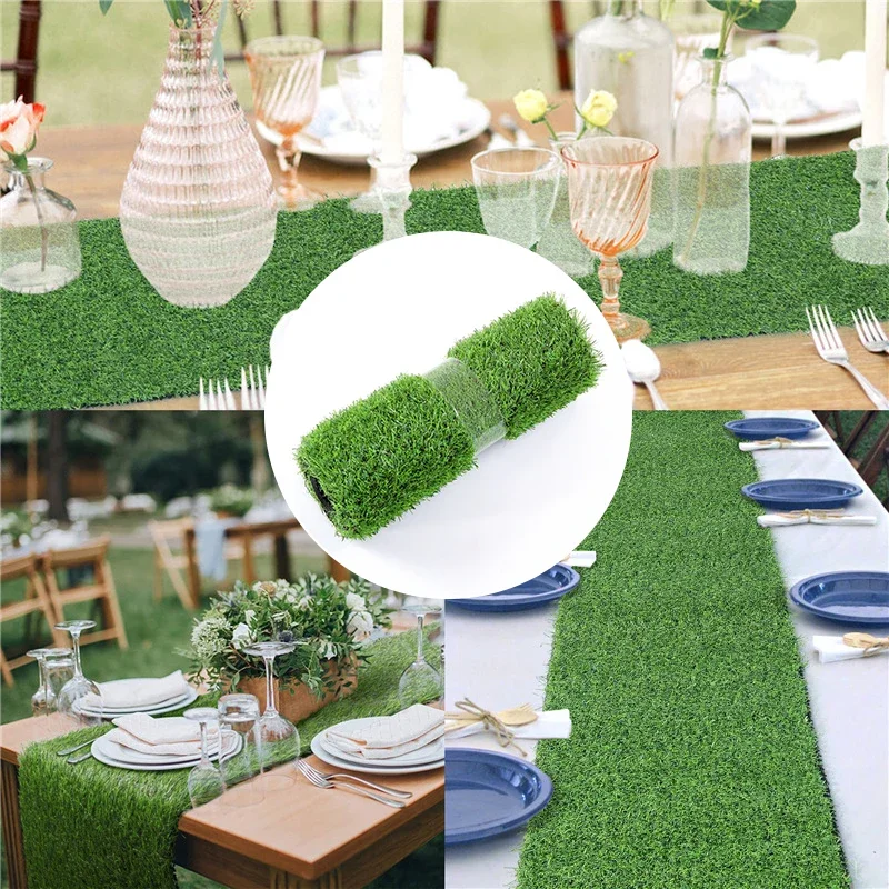 

30*180cm Artificial Grass Dining Table Runner, Green Grass Table Decoration For Wedding Banquet Holiday Party Indoor/Outdo