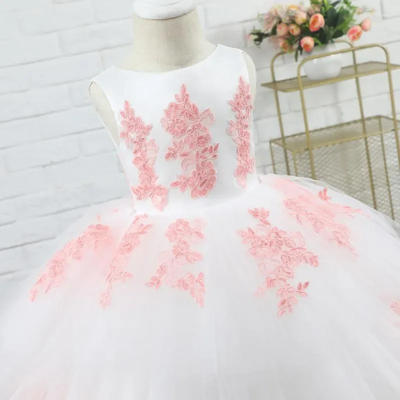 Vestido blanco de flores para niña, traje elegante de tul para fiesta de primera comunión y graduación, 2023