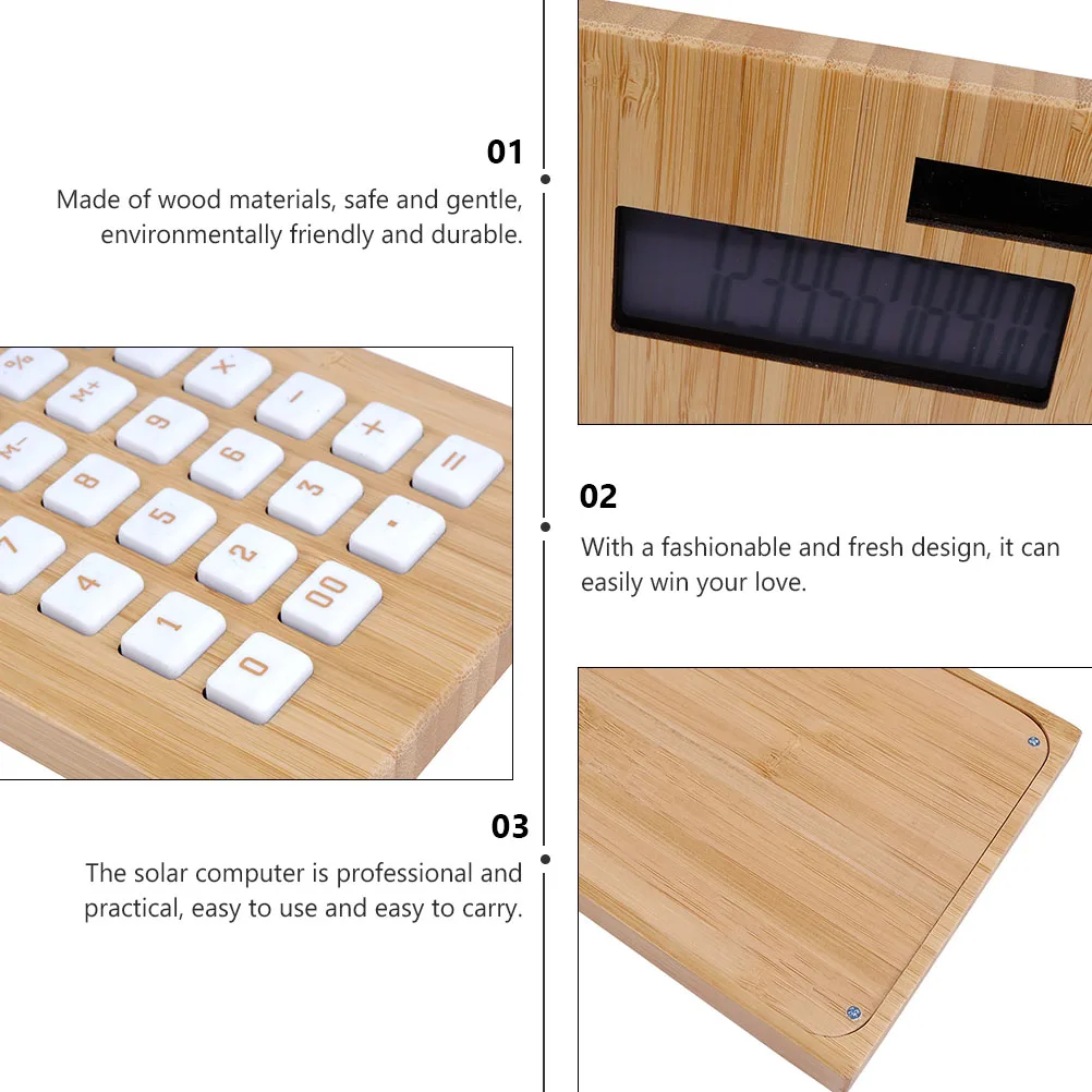 

1Pc Stylish Bamboo Solar Calculator Environmental Friendly Durable Portable Office Calculation Companion