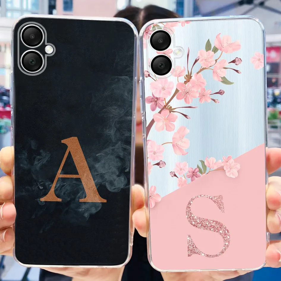 For Samsung Galaxy A06 Case 2024 Lovely A Z Letters Flower Shockproof Silicone Clear Soft Cover For Samsung A06 A 06 A065F Funda