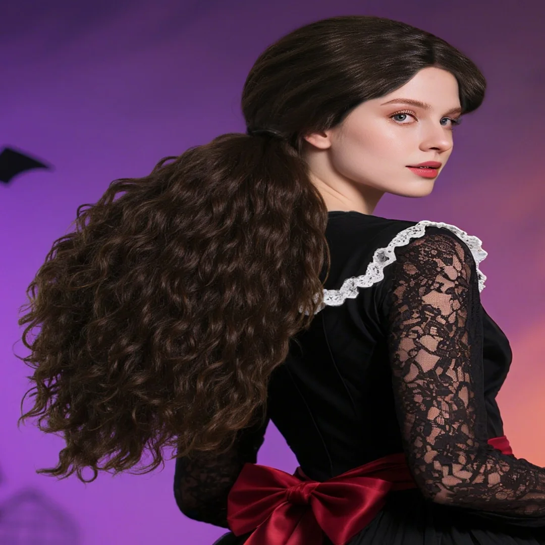 Long black fluffy wig for women and girls Halloween role play costume wig suitable for any carnival date occasion
