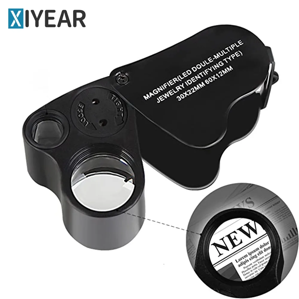 Money Checking Magnifier with LED Light 30x/60x Portable Magnifier Jewelry Antique Collection Appraisal Circuit Board Repair