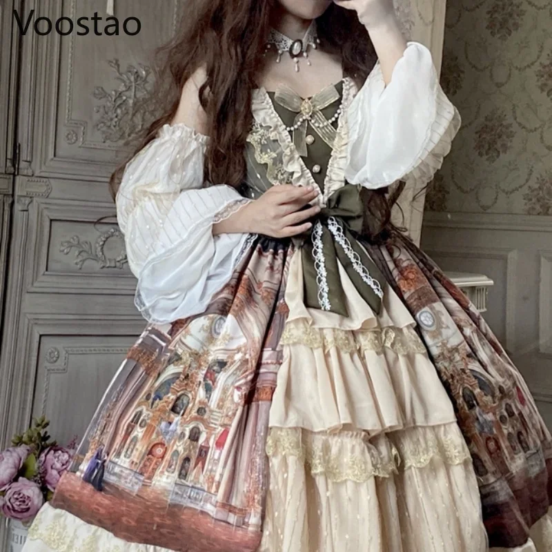 Vintage vittoriano elegante Lolita principessa Jsk abito da donna dolce fiocco in pizzo senza maniche abiti da festa ragazze chic abiti da sposa MS