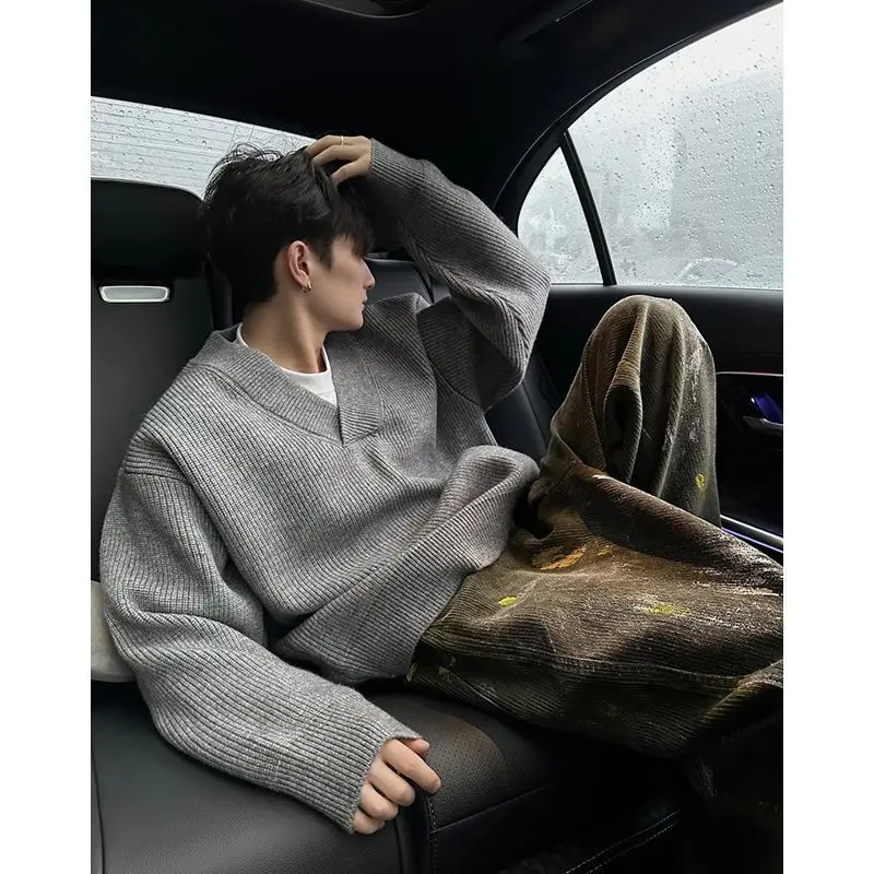 

ay V-Ne Knitwear Men's Winter Lazy High-End American Cleanfit Layering Base irt Inner Wear Boting Sweater