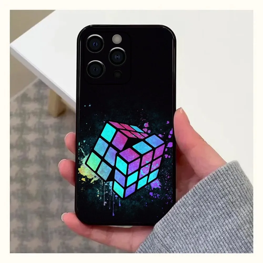 Divertente custodia per telefono Rubiks Cube per Apple iPhone 15,14,13,12,11,Pro,X,XS,Max,XR,Plus,Mini Cover morbida nera