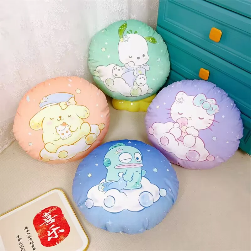 Japanese Cartoon Anime My Melody Cinnamoroll Plush Doll Cute Sanrio Hangyodon Kuromi Round Pillow Sofa Cushion Gifts For Girl