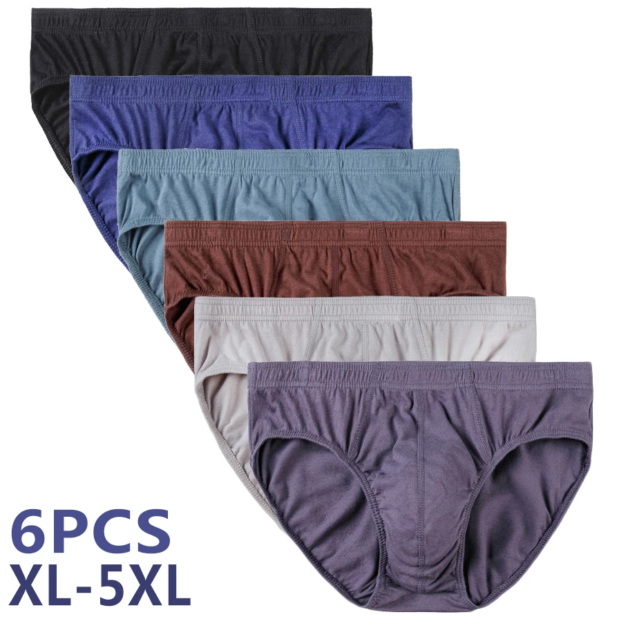 

6PCS/Lot Men Plue Size Solid Underpants XL -5XL Cotton Briefs Comfortable Male Breathable Shorts Underwear Lingerie Panties