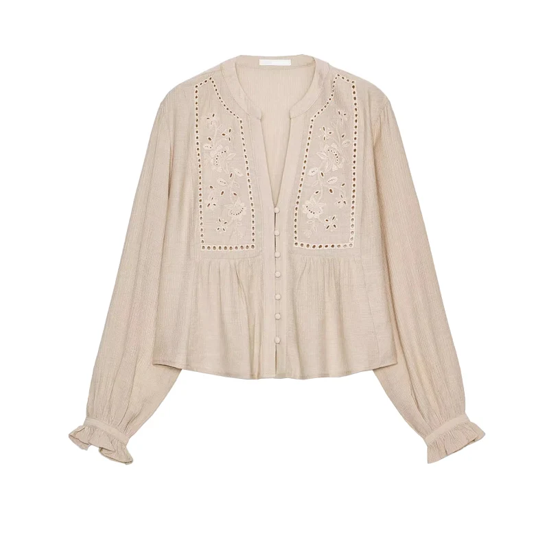 Nieuwe dames geborduurd uitgehold lang Sve V-Ne ort irt gelaagde decoratie woon-werkverkeer losse pasvorm zomer 2025,