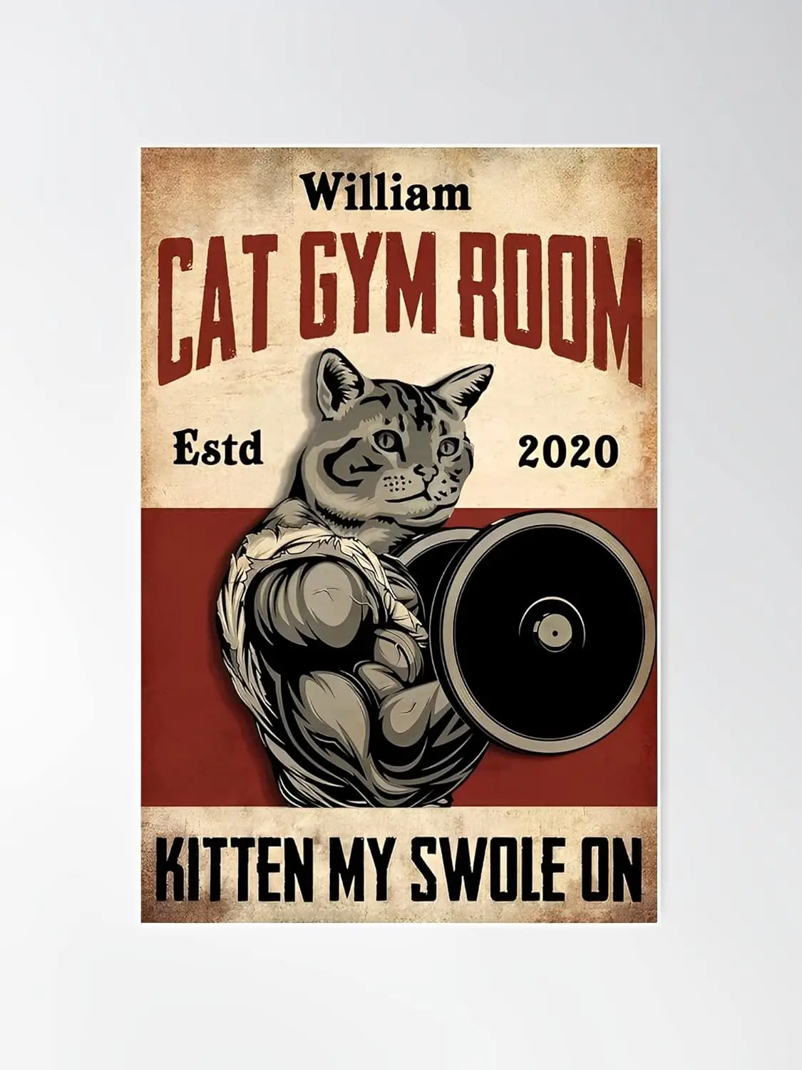 Cat Gym Room Kitten My Swole ON Library Cafe Living Room Kitchen Home Art Wall Decoration Plaque Gift Metal tin Sign 8x12 Inch