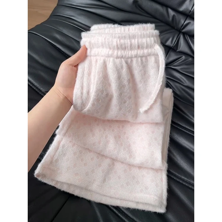 Dames ample jambe droite riz nouilles pantalon taille haute tricoté jambe large pantalon décontracté automne hiver nouveau Sle minceur drapé