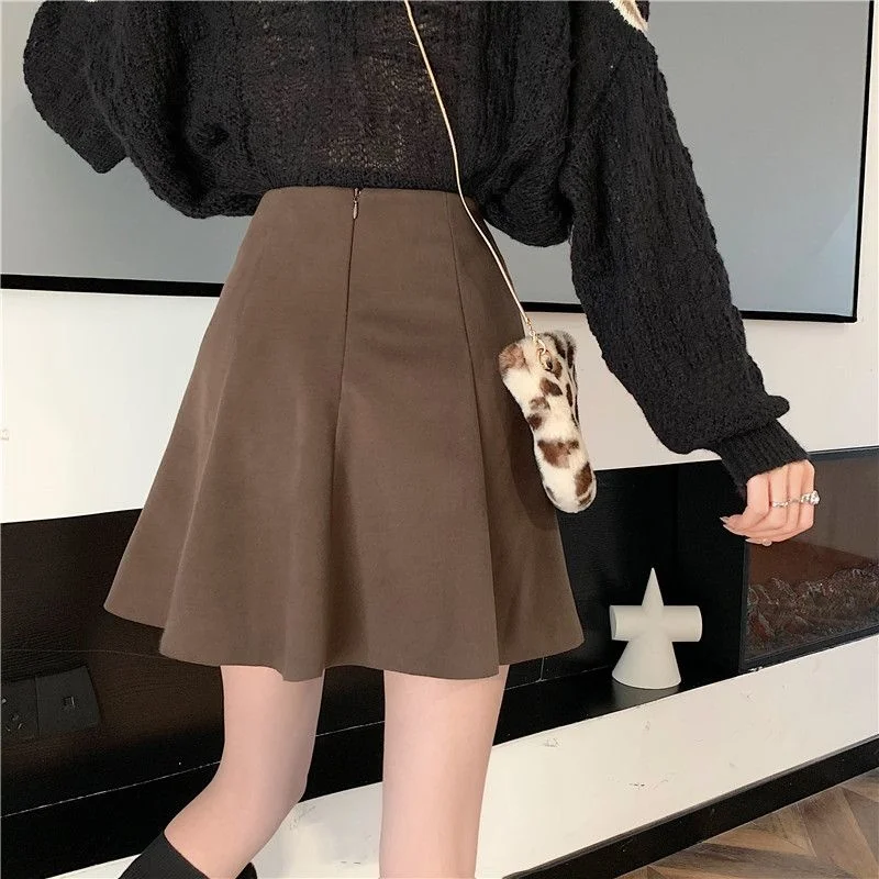 

Woolen One-piece Skirt A-line Short Skirt Women's High Waist Korean Fashion Skirts Clothes for Women