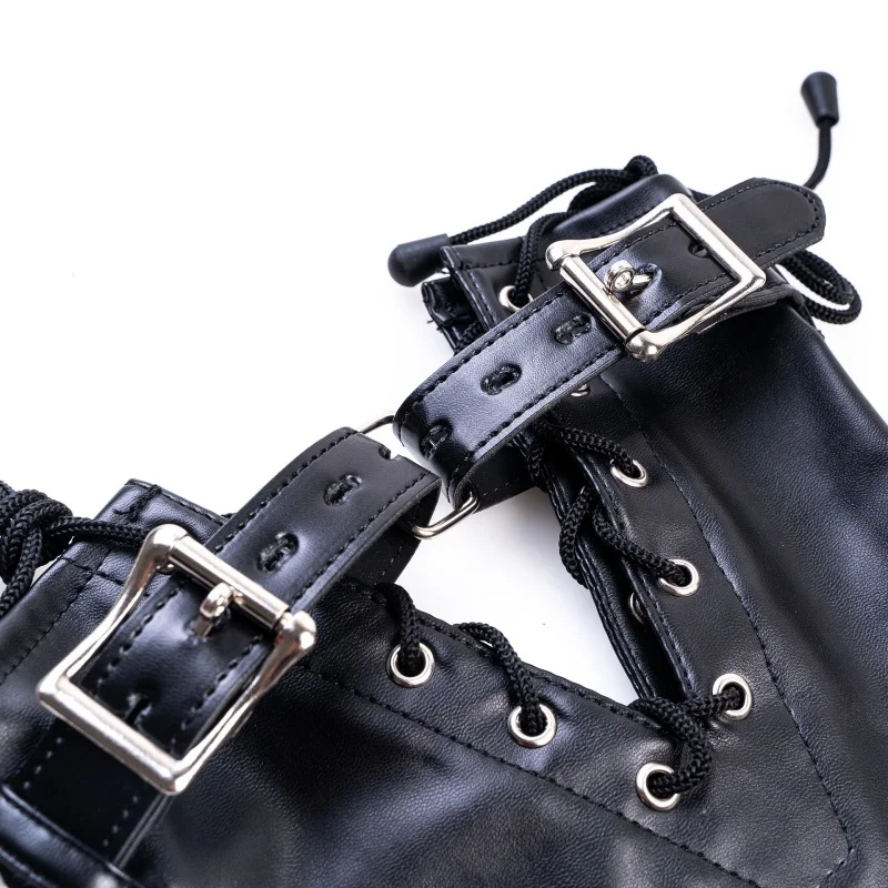 قفازات عبودية جلدية صنم مع قيود 4 نقاط قابلة للتعديل والكاحلين للزوجين أزياء استكشاف ألعاب جنسية #6