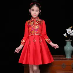 Children's Retro Cheongsam Traditional Chinese Princess Dress Child Festival Stage Performance Costumes New Year Girls' Qipao
