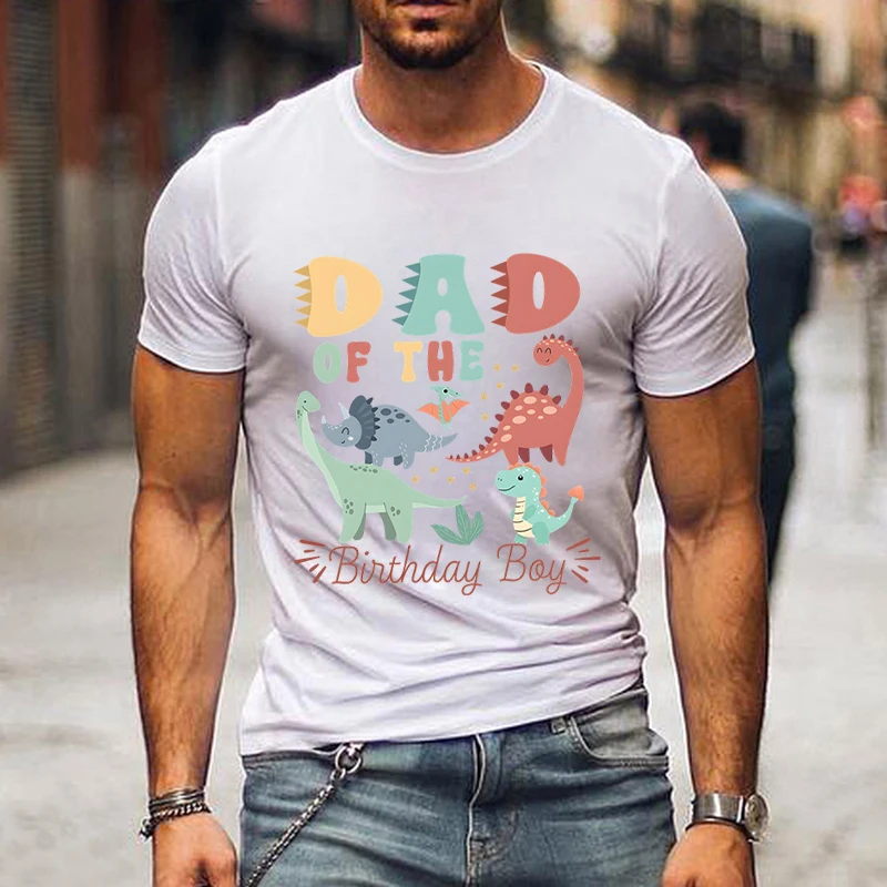 Dad/Mama of The Birthday Boy Print Couple T-Shirt Summer Cartoon Dinosaur Family Matching Tops Loose Female O-Neck Lovers Tshirt