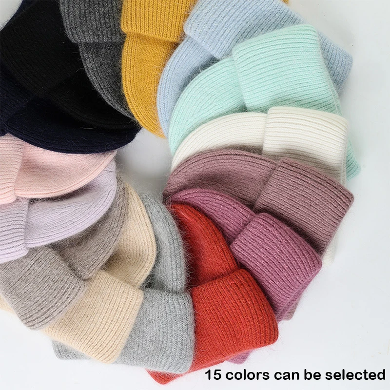 New Fashion White Rabbit Fur Beanies Hat Women\'s Winter Soft Warm Knitted Hat Lady Korean High Quality Thicked Skullies Caps