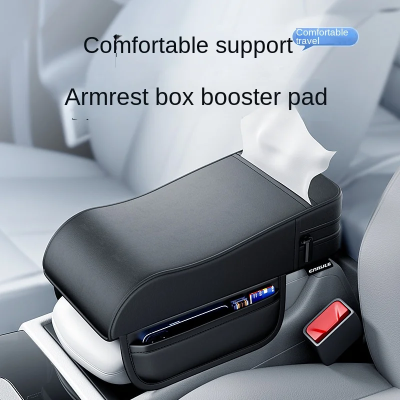 Car Armrest Box Height Pad Universal Central Elbow Rest Support Leather Auto Armrest Cover With Tissue Holder Armrest Cover