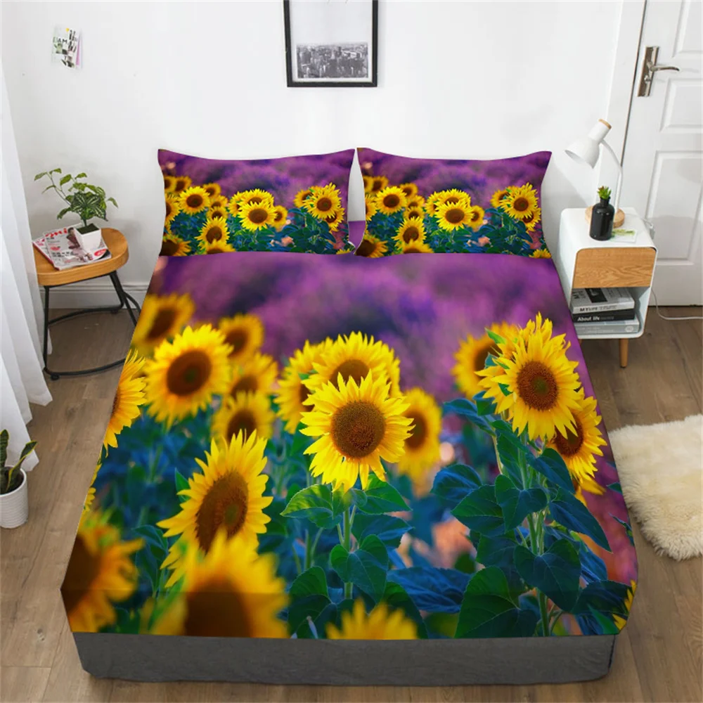 

Sunflower 3D Comforter Set Woman Girls King Size Bed Sets Home Textiles Queen Sheet Cotton Print Fitted Sheets Beds Covers