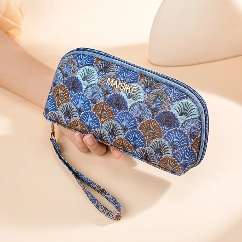 Portafoglio con pochette in conchiglia jacquard Porta carte di credito Pochette con ricamo Borsa portamonete Portamonete da donna Borsa lunga da ragazza