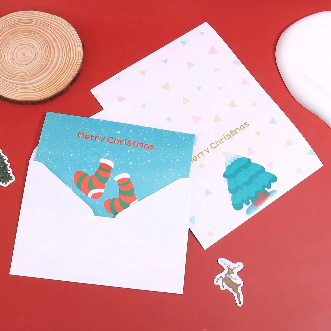 ชุดซองการ์ดอวยพรคริสต์มาส 6 ชิ้น เหมาะสำหรับการ์ดเชิญงานปาร์ตี้และการ์ดขอบคุณ (รวมสติกเกอร์ปิดผนึก)