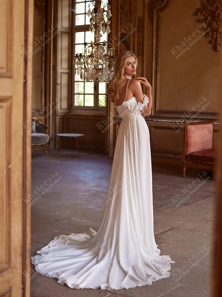 優雅なウェディングドレス A ライン ヴィンテージ ブライダルガウン レース アップリケ オフショルダー ハイスリット Vestidos De Novia カスタマイズ 2025