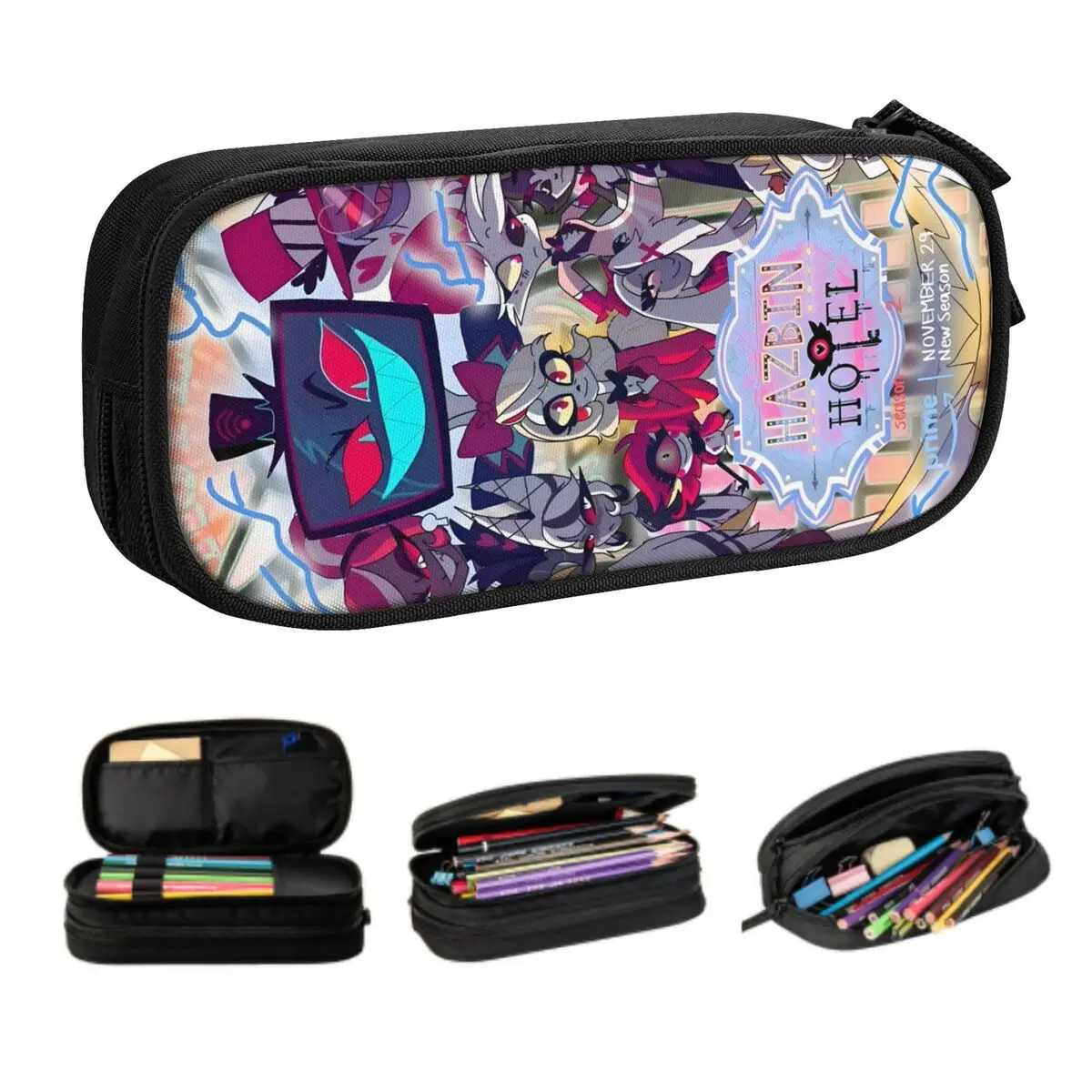 

Пользовательские Hazbins Hotels Красочный пенал с принтом для девочек и мальчиков Большое хранение Музыкальная комедийная ручка Сумка Коробка Школьные принадлежности