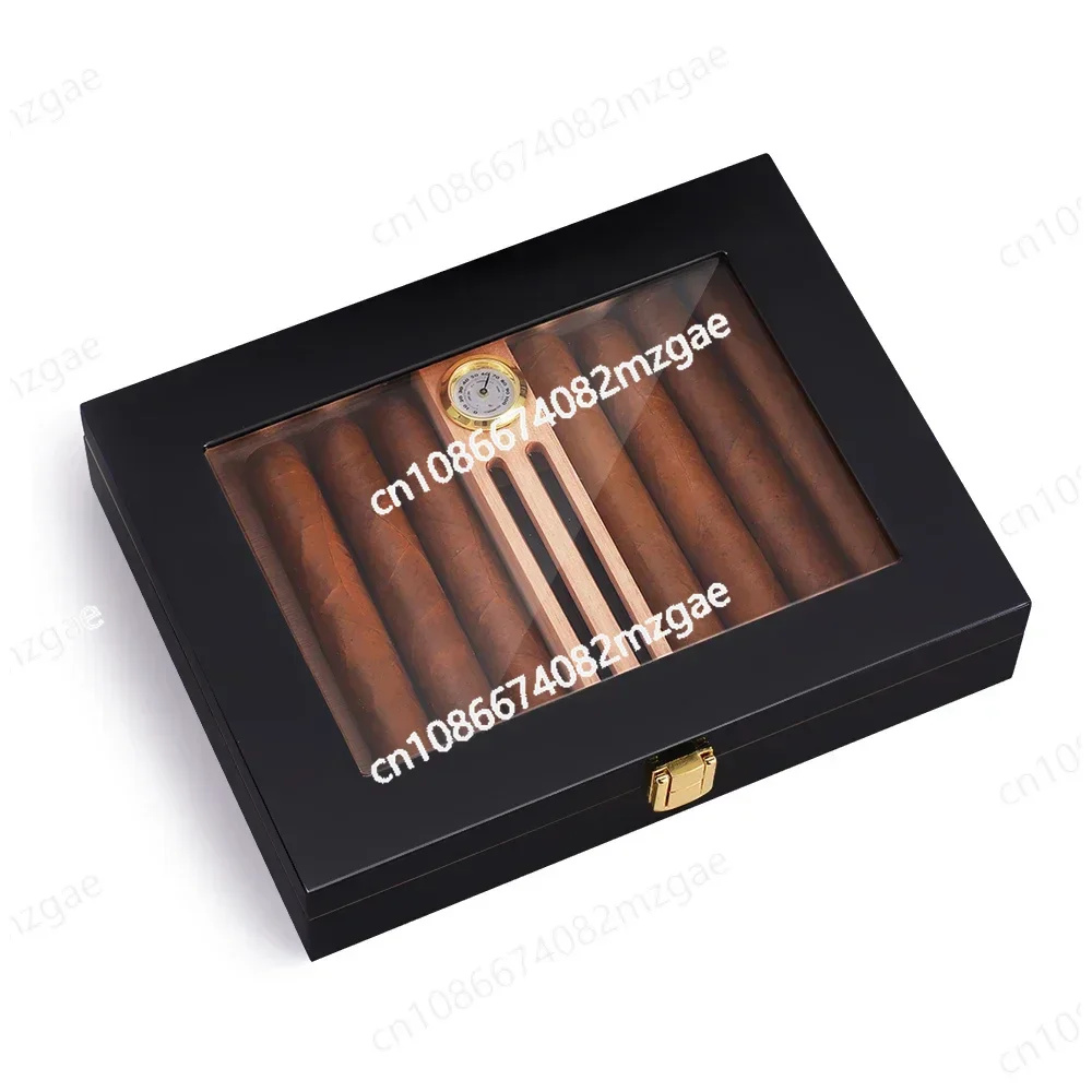 Luxury Portable Black Wooden Cigar Humidor Display Cabinet Box with Hygrometer and Humidifier Sealed Lock Buckle For 16 Cigars