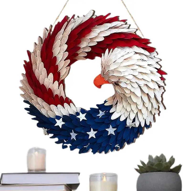 American Flag Bald Eagle Wreath Patriotic Americana Handcrafted Memorial Day Decor 3D Brave Wings Exquisite Wooden Door Signs