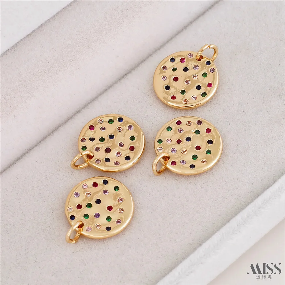 14K กระเป๋าทองฝังเพชรสีไม่สม่ําเสมอรอบแท็กจี้ DIY เครื่องประดับสร้อยข้อมือสร้อยคอจี้อุปกรณ์เสริม