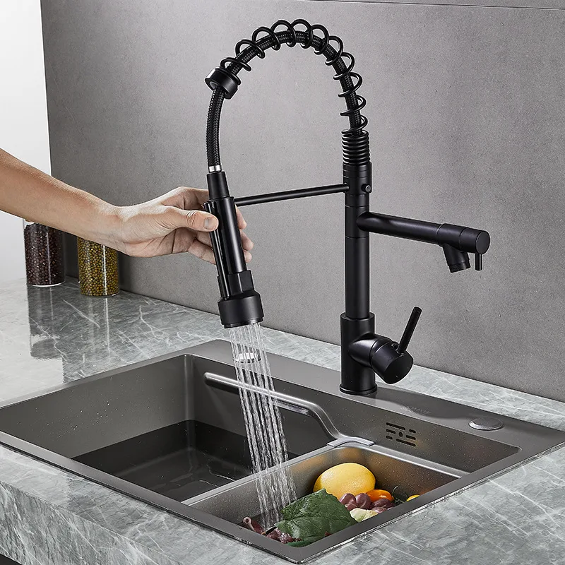 

Stainless steel 304 matte black hot and cold water single handle folding spout rotating spout pot stuffing kitchen mixer faucet