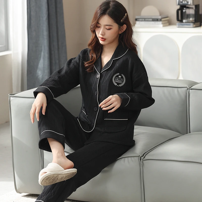 Couple pajamas set winter pijama air clip cotton pyjama ladies casual sleepwear men pijama