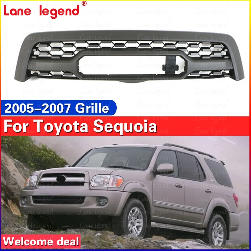 Front Upper Radiator Mesh Grilles With Light Fits for Toyota Sequoia 2005 2006 2007 Front Hood Bumper Grille Racing Grill