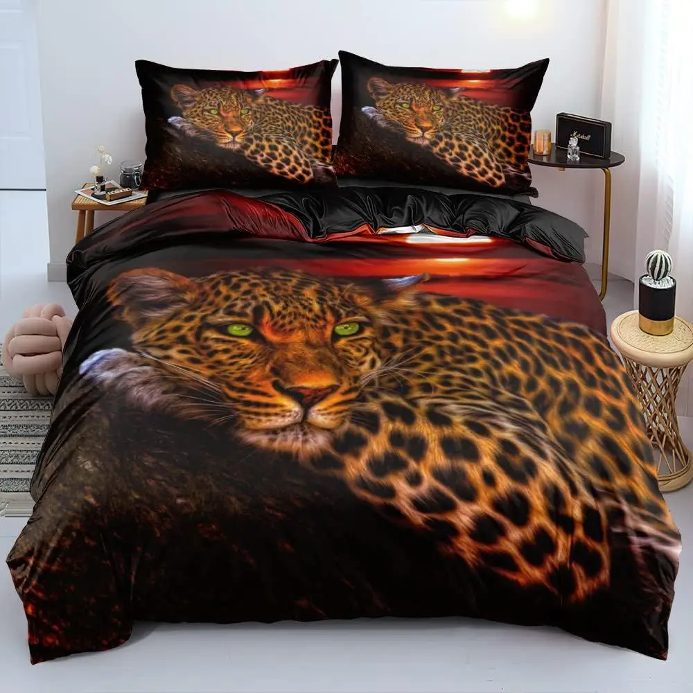 

Cheetah Print Bedding Leopard Quilt Cover Sets Brown Linens Bed Pillow Shams Queen Size Animal Home Textile (Queen, 002)